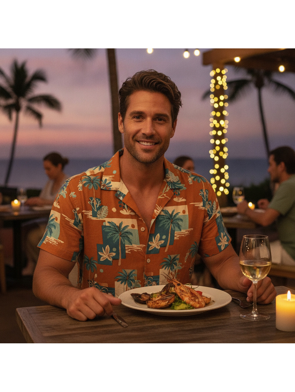 Jogal Men's Woven Multicolor Hawaiian Floral Button-Up Shirt Short Sleeve L